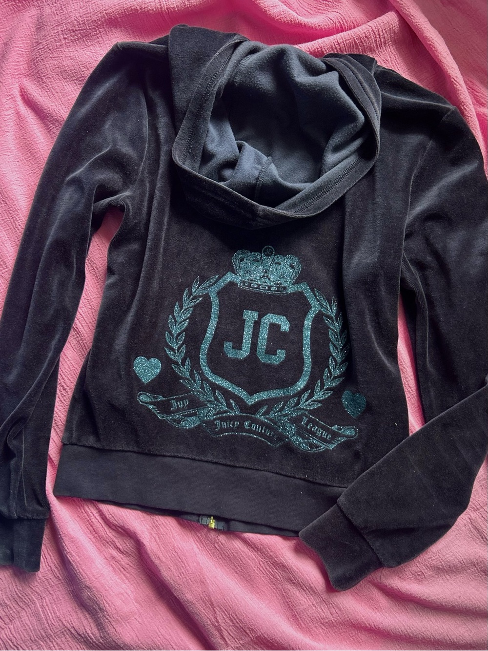 Juicy Couture Navy Velour Zip Sweater with Shimmer Logo